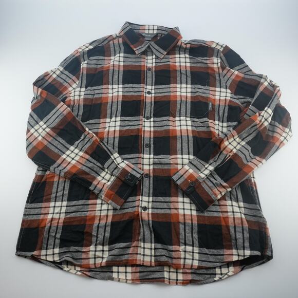 Eddie Bauer Shirt Mens XL Black Orange Plaid Flannel Button Up Long Sleeve Fall - Picture 1 of 15